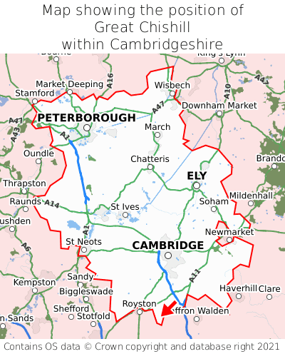 Map showing location of Great Chishill within Cambridgeshire
