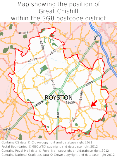 Map showing location of Great Chishill within SG8