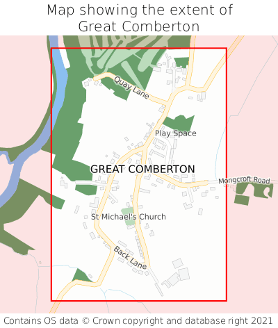 Map showing extent of Great Comberton as bounding box