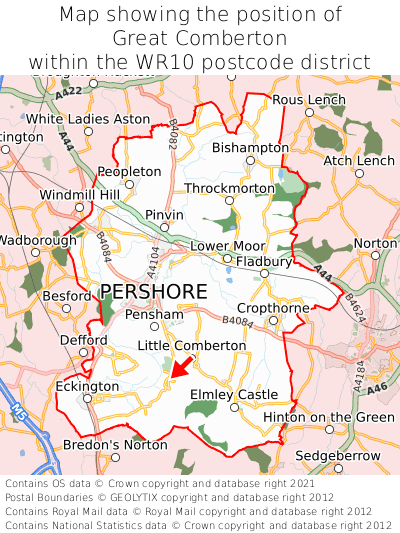 Map showing location of Great Comberton within WR10