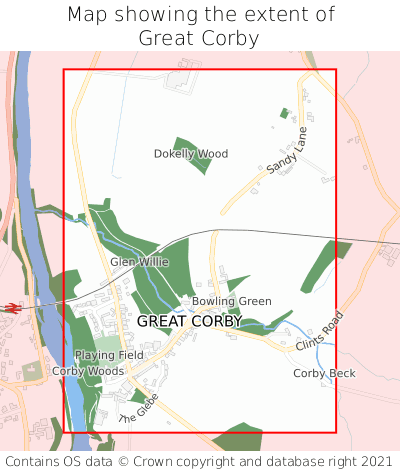 Map showing extent of Great Corby as bounding box