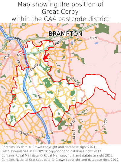 Map showing location of Great Corby within CA4