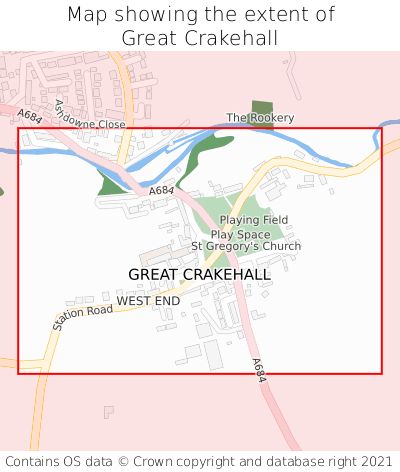 Map showing extent of Great Crakehall as bounding box