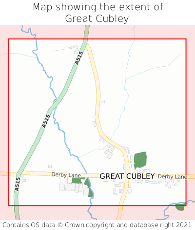 Map showing extent of Great Cubley as bounding box