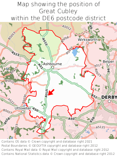 Map showing location of Great Cubley within DE6