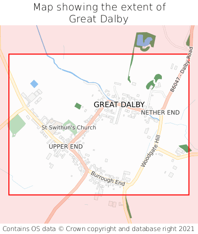 Map showing extent of Great Dalby as bounding box