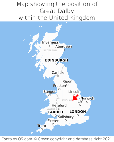 Map showing location of Great Dalby within the UK