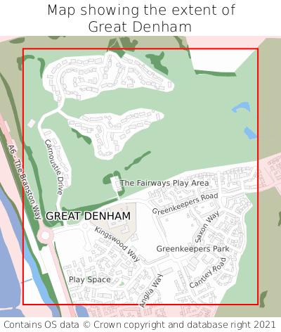 Map showing extent of Great Denham as bounding box