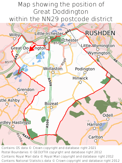 Map showing location of Great Doddington within NN29