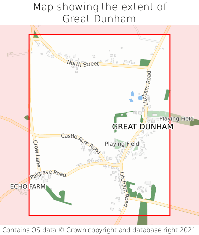 Map showing extent of Great Dunham as bounding box