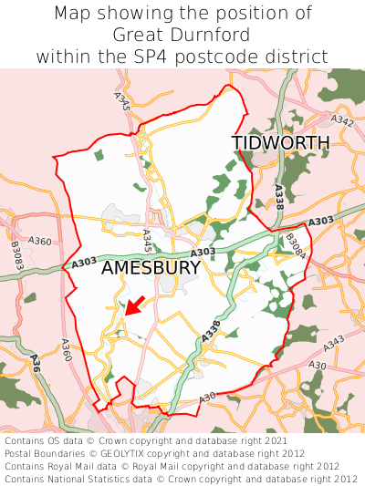 Map showing location of Great Durnford within SP4