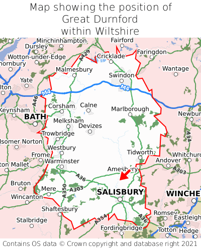 Map showing location of Great Durnford within Wiltshire
