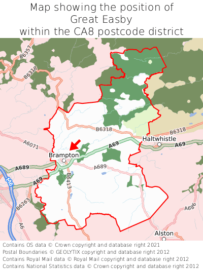 Map showing location of Great Easby within CA8