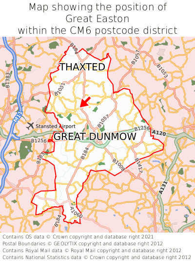 Map showing location of Great Easton within CM6