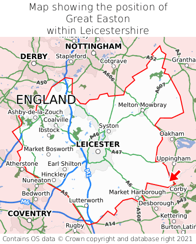 Map showing location of Great Easton within Leicestershire