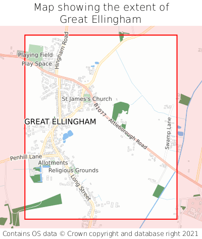 Map showing extent of Great Ellingham as bounding box