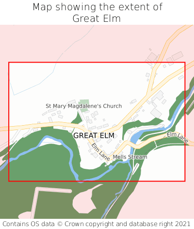 Map showing extent of Great Elm as bounding box