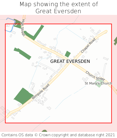 Map showing extent of Great Eversden as bounding box