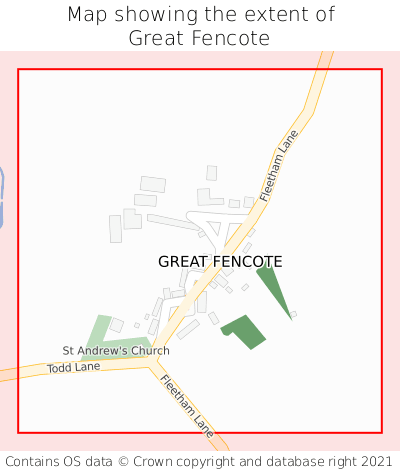 Map showing extent of Great Fencote as bounding box
