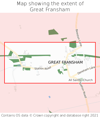 Map showing extent of Great Fransham as bounding box