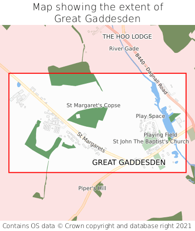 Map showing extent of Great Gaddesden as bounding box