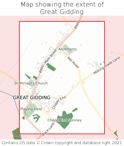 Map showing extent of Great Gidding as bounding box