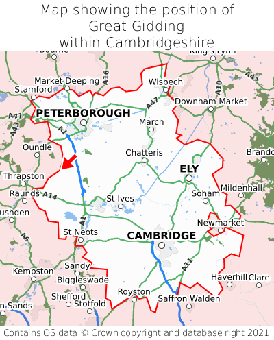 Map showing location of Great Gidding within Cambridgeshire