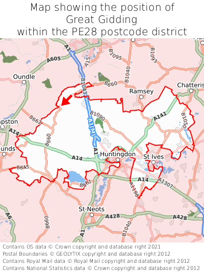 Map showing location of Great Gidding within PE28