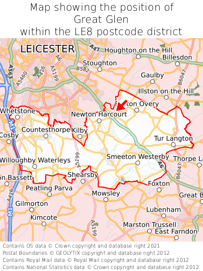 Map showing location of Great Glen within LE8
