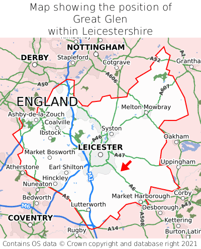 Map showing location of Great Glen within Leicestershire