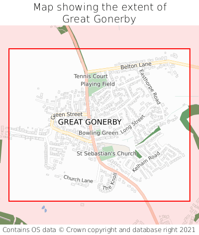 Map showing extent of Great Gonerby as bounding box