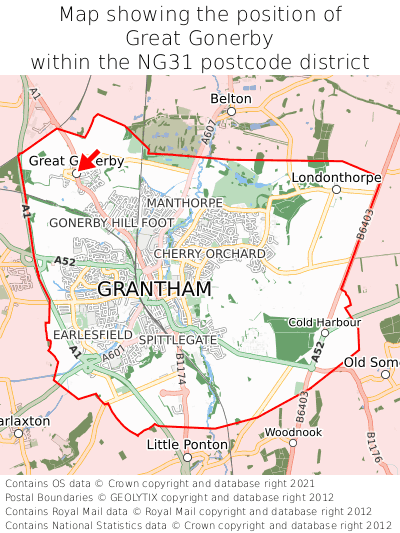 Map showing location of Great Gonerby within NG31