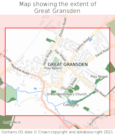 Map showing extent of Great Gransden as bounding box
