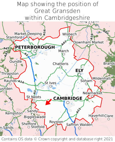 Map showing location of Great Gransden within Cambridgeshire