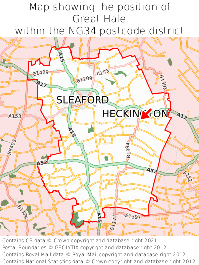 Map showing location of Great Hale within NG34