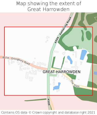 Map showing extent of Great Harrowden as bounding box