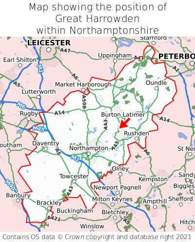 Map showing location of Great Harrowden within Northamptonshire