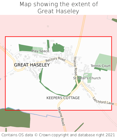 Map showing extent of Great Haseley as bounding box