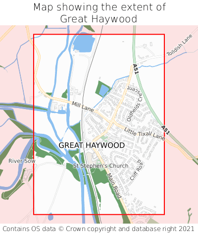 Map showing extent of Great Haywood as bounding box