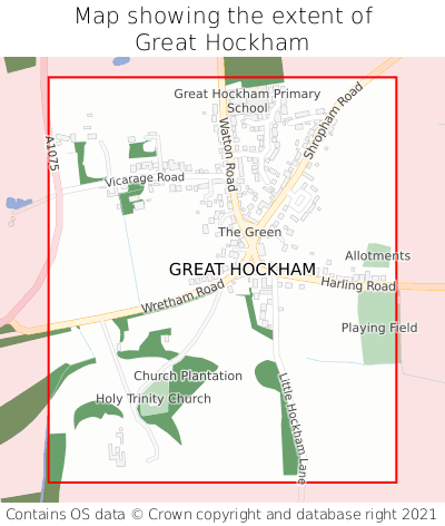 Map showing extent of Great Hockham as bounding box