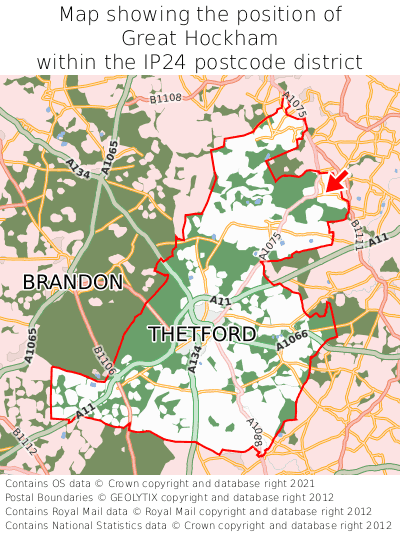Map showing location of Great Hockham within IP24