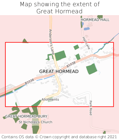 Map showing extent of Great Hormead as bounding box