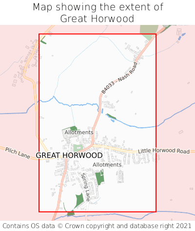 Map showing extent of Great Horwood as bounding box