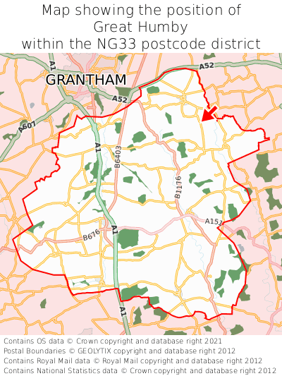 Map showing location of Great Humby within NG33