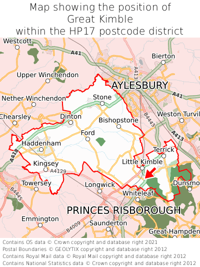 Map showing location of Great Kimble within HP17