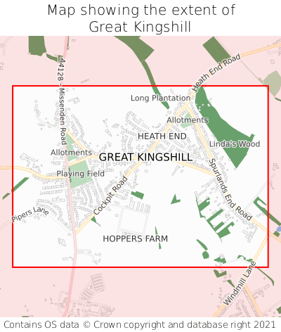 Map showing extent of Great Kingshill as bounding box