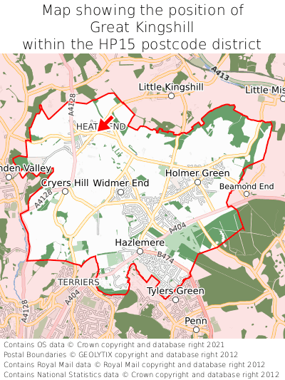 Map showing location of Great Kingshill within HP15