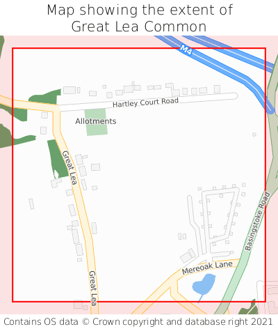 Map showing extent of Great Lea Common as bounding box