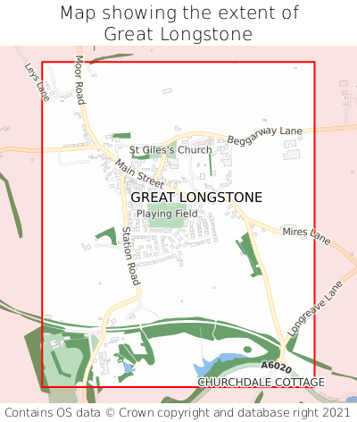 Map showing extent of Great Longstone as bounding box