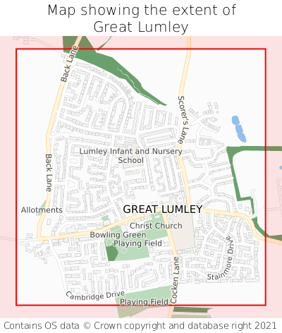 Map showing extent of Great Lumley as bounding box